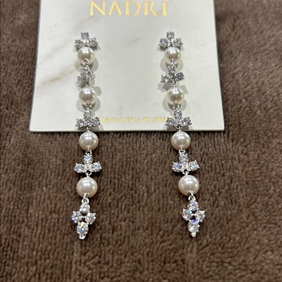 Nadri Pearl/ Cubic Zirconia Drop Earrings - Picture 2 of 3